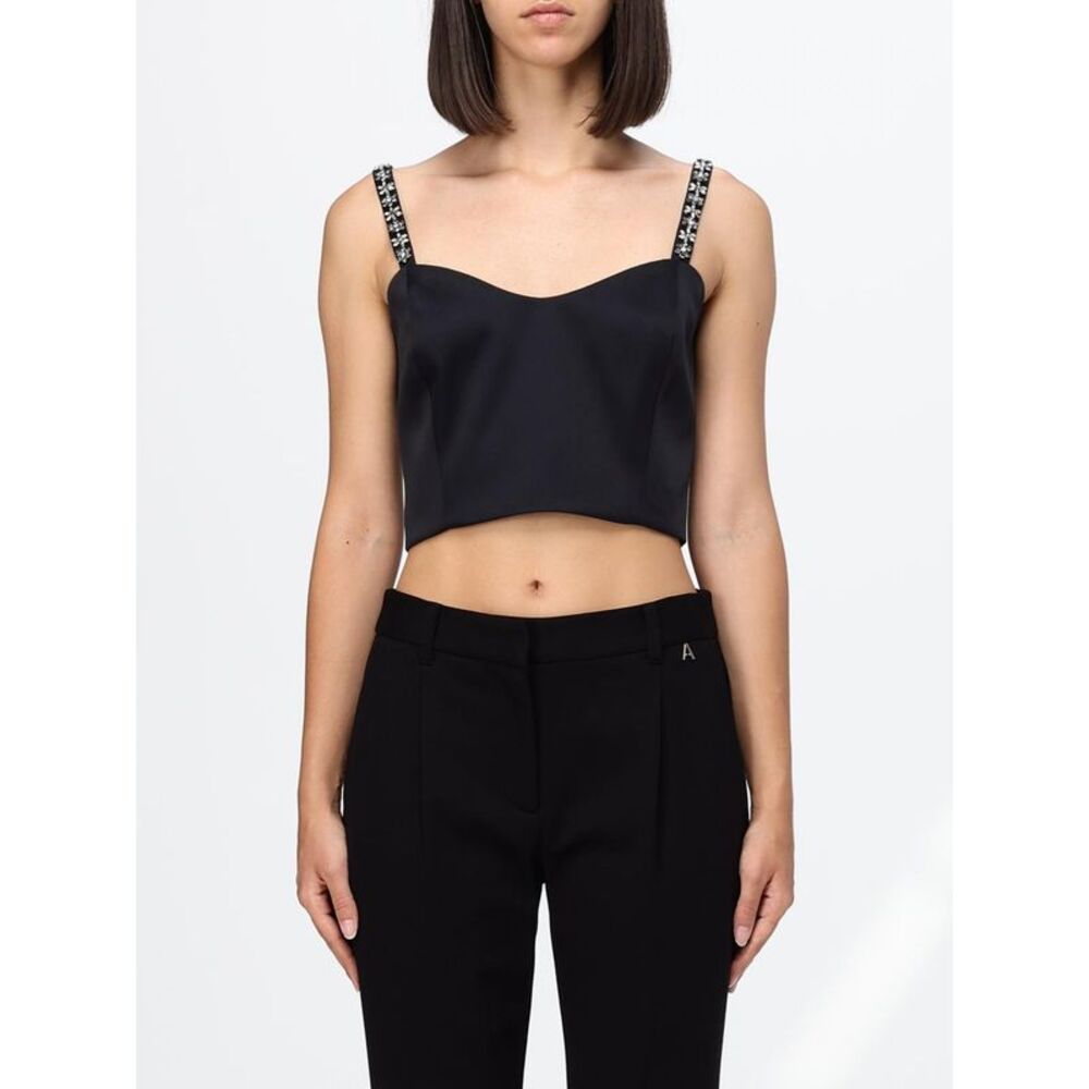 Twinset Women Satin Cropped Top Twinset With Rhinestones